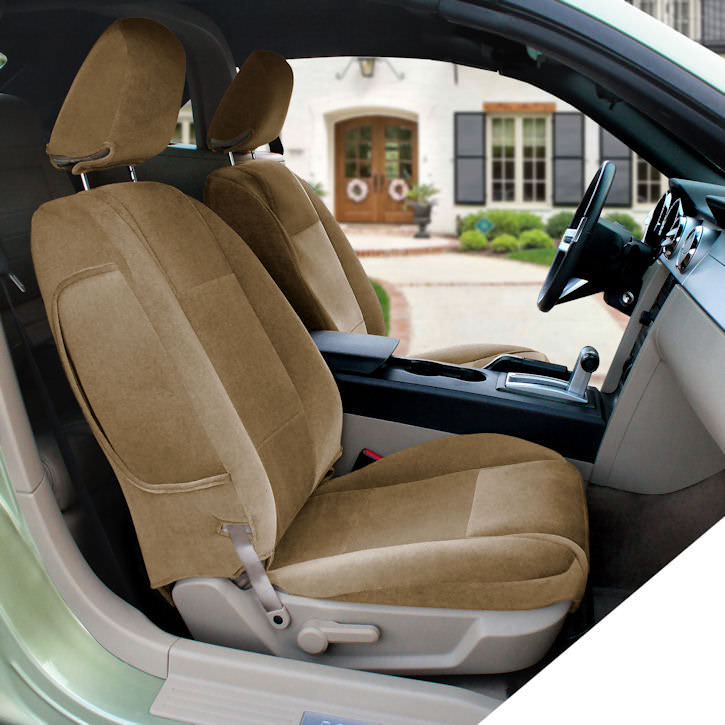 Installed Velour Lifestyle Buckets Front Seat Covers BeigeSaab 